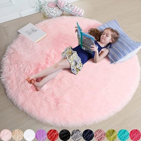 Rosa rund teppe for jenters soverom, fluffy teppe 4ft X 4ft for barn r