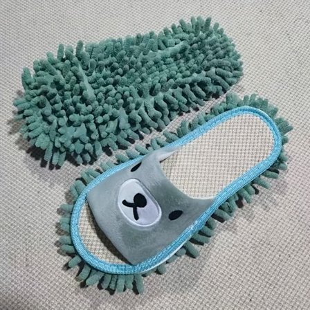 Tegneserie Bjørn Moppe Sutsko med Aftagelige Rengøringspuder - Ultra-Fine Fiber Feje- & Støvfjerner Sko, Sødt Bjørneansigt Design