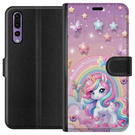 Kompatibelt Lommeboketui til Huawei P20 Pro Magisk enhjørning med regnbue manke, stjerner og sommerfugler mot en pastellhimmel med skyer
