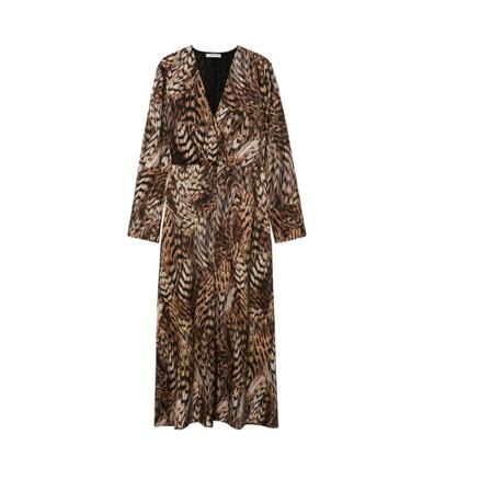 Mango Klänning med volym animal print brun, Dam Klänningar, Dam, Storlek: XS