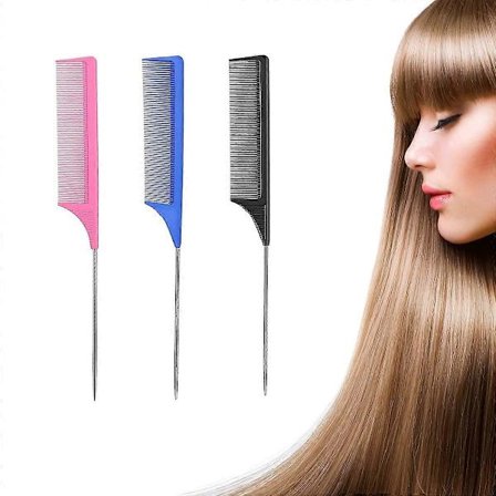 3-pakning hale kam, karbonfiber rustfritt stål pinnhale og varmebestandig tuperingskam, svart, blå, rosa (svart, blå, rosa)