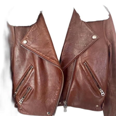 Brun skinnjacka med fårkrage från Acne