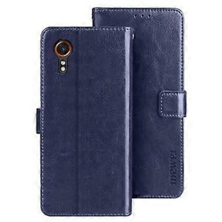 IDEWEI Samsung Galaxy Xcover7 -kotelo, Crazy Horse -kuvioitu PU-nahkainen täyssuojakotelo (tumman sininen)