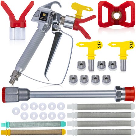 Malesprøjtepistol Sæt 517/513 – 2 Dyser, 30Cm Lanse, 11 Pakninger, 6 Filtre | Kompatibel med Graco, Wagner, Titan