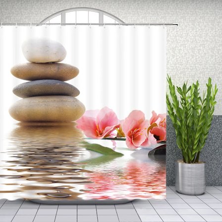 Duschdraperi med stenmönster, tvättbart tygdraperi med krok, dekorativt badrumsdraperi, stenar, 3D-duschdraperier B210xH180cm