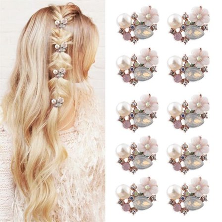 10 STK Flower Rhinestone Buttons Flatback Plating Pearl Hårnål