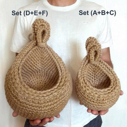 3 stk Veggmontert Frukt- og Grønnsakskurv, Jute Hengende Oppbevaringskurv, Håndvevd Oppbevaringskurv, For Grønnsaker, Frukt, Verktøy