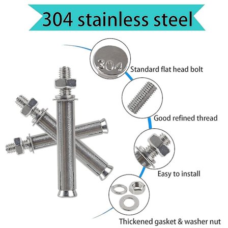M6x80mm Kuusiokoloiset Laajennusruuvit Laajennusankkurit 304 Ruostumaton Teräs