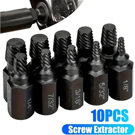 Skruvutdragare - 10-delars set - Svart - Tar bort skadade skruvar och bultar - Olika storlekar - Inga batterier krävs