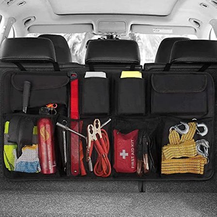 Kaxich Bilbagasje Organiser Multi-lomme Baksete Hengende Oppbevaringspose Med Justerbare Stropper For Snacks Drikke Lekeklær Sko Verktøy Reise 