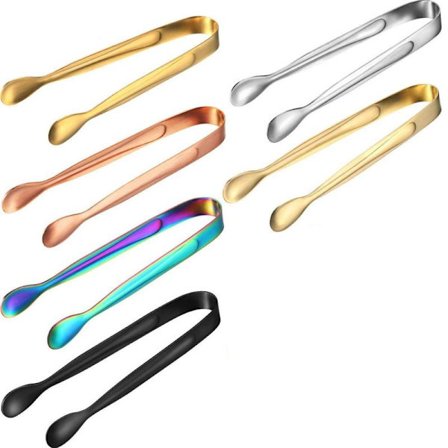 Sukkertang, slikketang, 6 stk., flerfarvet rustfrit stål istang til