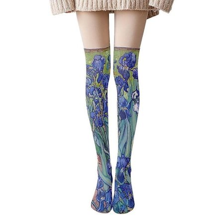 Van Gogh Retro Oil Painting Ladies Stockings Starry Night Irregular Quirky Big High Leg Stockings Fashion Sexy Women Stockings