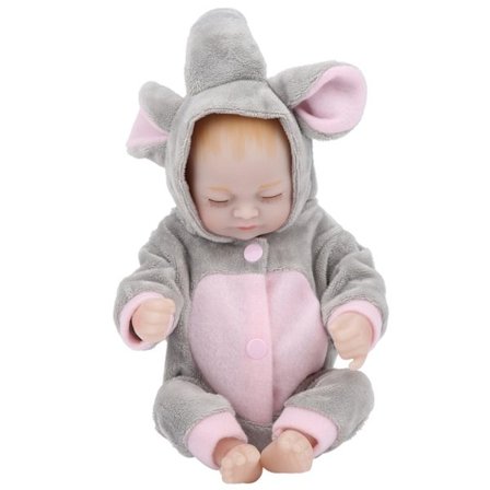 Naturlig Silikone Mini Babydukke med Lukkede Øjne Badelegetøj til Nyfødte Piger Grå Pink Dukke