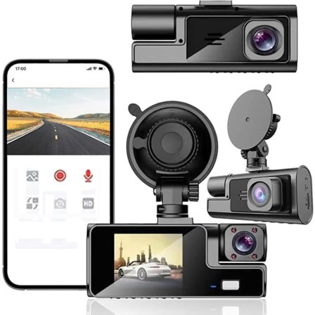 Dash Cam, Dual Dash Cam Front og Innvendig FHD 1080P, 64 GB-kort Inkludert, Dashcams for Biler med 24H Parkeringsmonitor, Loop-opptak, 