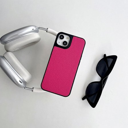 Fodral för iPhone15Plus Stort hål läderstruktur enkel skal rosenröd ren silikon tunn enkel