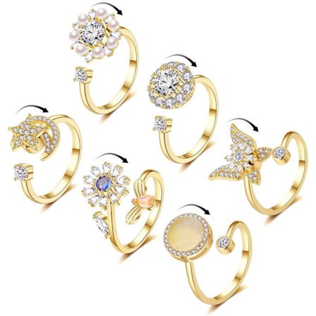 Justerbar Antistressring I Kobber, 6-Pakning, Roterbar Fidget Angstringer, Justerbare Ringer Sett, Fidget Ringer Angsperler, Justerbare Ringer Sett