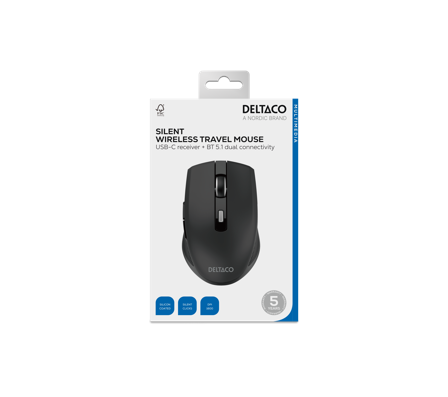 Deltaco Silent Wireless USBC Reciever Travel Mouse