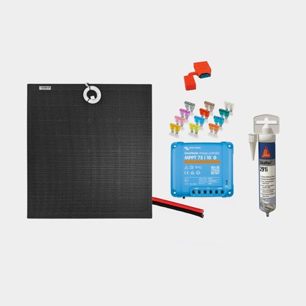 Zestaw paneli słonecznych do stałego montażu Juni Solar Flush Mounted Cable Black Edition, 40 W, monokrystaliczny, elastyczny, 12 V, 570 x 410 x 3 mm,