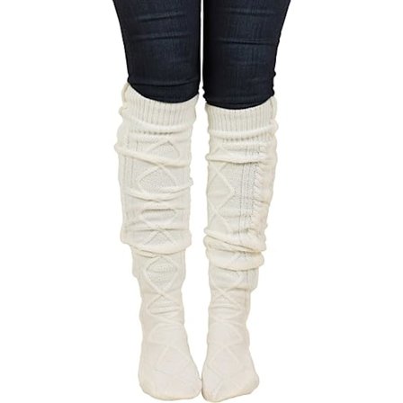 Dame Kabelstrikkede Knæhøje Vinterstøvlesokker Ekstra Lange Th,ZQKLA