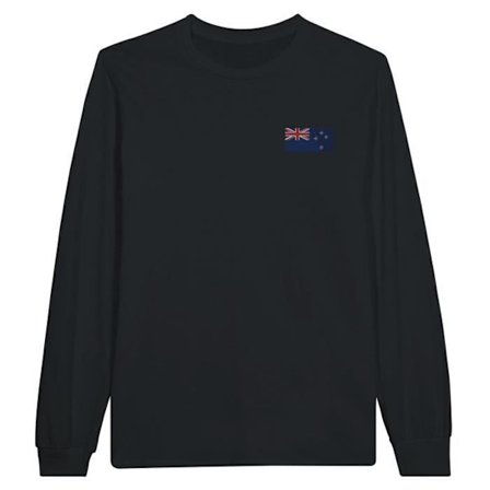 New Zealand Flag Broderet Langærmet T-Shirt i Sort