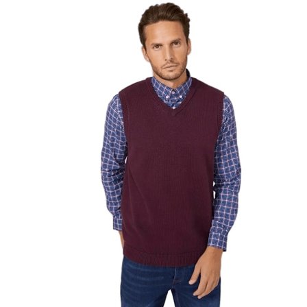 Maine Herr Premium BomullsStickad Väst L Burgunder