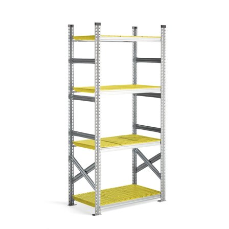 Galvanised food shelving TRANSFORM, basic unit, 1972x900x500 mm, yellow