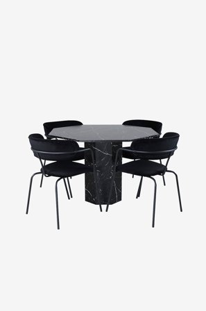 Venture Home - Spisegruppe Marbs med 4 spisebordsstole Arrow - Sort - Spisegrupper - Fra Homeroom