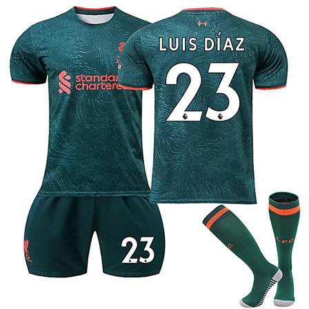 Liverpool F.C. 22-23 Vieraspaita(2) Jersey LUIS DIAZ Nro 23 Jalkapallopaita setti S