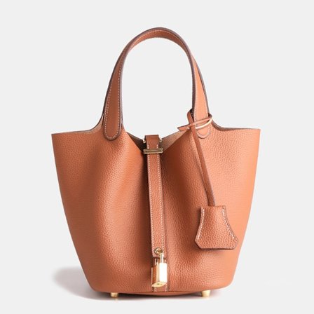 Stor brun kveskinnsveske med litchi-mønster i lær, daglig bruk