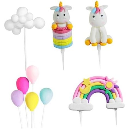 1 sæt bagning dekoration ballon cupcake topper enhjørning kage dekorationer regnbue kage topper piger børn fødselsdag kage topper børn kage tegneserie