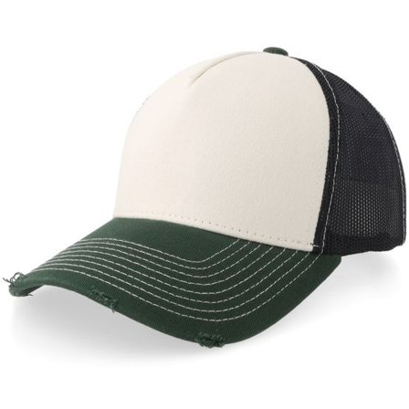 Equip - Vit trucker Keps - Distressed Off White/Black/Green Pigment Washed A-Frame Trucker @ Hatstore