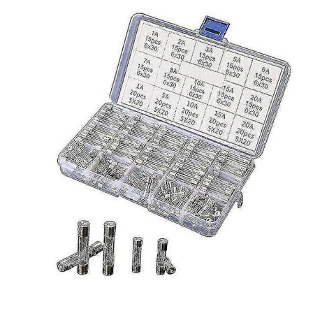 250x Assorterede Glassikringer 5x20mm 6x30mm Æske Sikringsrør Kit Hurtig Sprængning Hurtigtvirkende A-HYJ