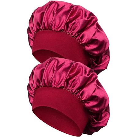 2 stykker elegante sovehetter for kvinner, elegant sovehette, hodeplagg med bredt elastisk bånd, silkehette (rødvin)