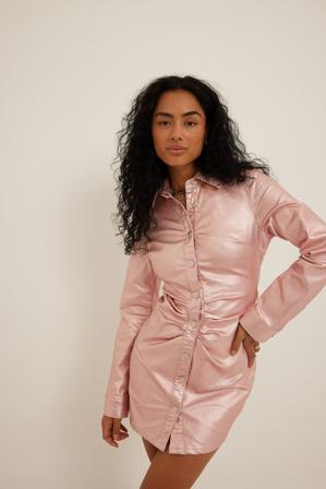 NA-KD Trend Rouched Denim Metallic Mini Dress - Miniklänningar - Rosa - EU 34