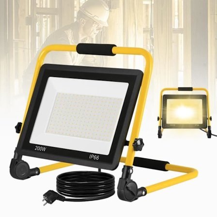 UISEBRT IP66 vattentät LED strålkastare - 200W varmvit - Perfekt för garage och trädgård