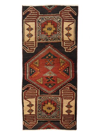 Tapete Hamadã 65X146 Passadeira Preto/Vermelho Escuro (Lã, Pérsia)