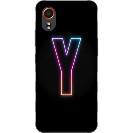 Kompatibel Mobilcover til Samsung Samsung Galaxy Xcover7 Minimalistisk neonbogstav Y i farveskiftende lys mod sort baggrund