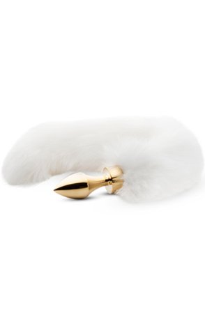 Easytoys Fox Tail Plug Gold/White Analplugg med svans - Blushme.se