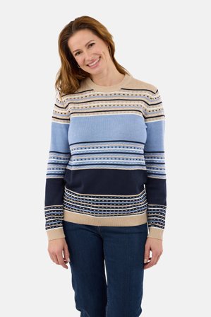 BRANDTEX - Langærmet Strik - Blå Mix - Stribet Mønstret