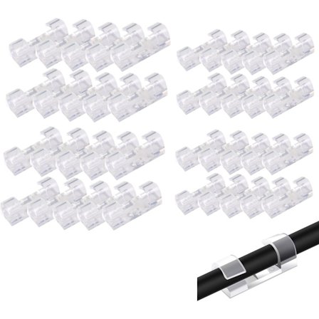 ING Kabelklemmer 40 Stykker Store + Små Selvklebende Kabelholdere Kabelhåndtering Kabelorganisering Selvklebende Gjennomsiktige Kabelklemmer 