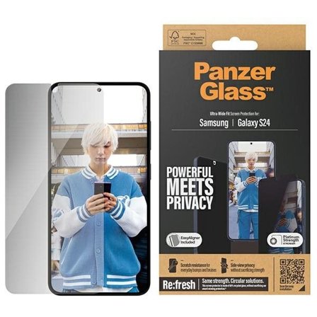 PanzerGlass Ultra-wide Fit Privacy hærdet glas med positionering til Samsung Galaxy S24