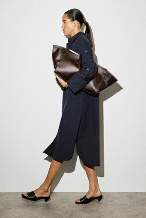 COS Women's Vestido Camisero De Algodón Con Mangas Curvadas in Azul