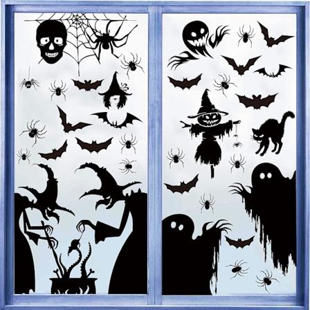 Halloween Vægstickers - Hexe Flagermus Græskar Dekaler til Hjemmeindretning