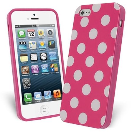 FlexiCase Cover til Apple iPhone 5/5S/SE - Polkaprikker (Hot Pink)