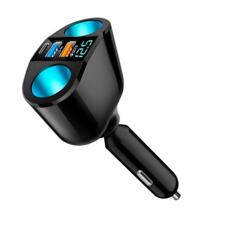 Bærbar billader Dobbel USB Type C Hurtigladende billighter-splitteradapter for kjøreopptak og navigasjon