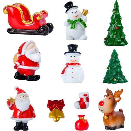 11 Miniatyr Resin DIY Trädgårdsfigurer, Jul Mini Ornament Set