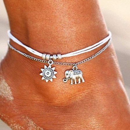 Vintage flerskiktade fotledskedjor Solros Silver Anklets Kedja El
