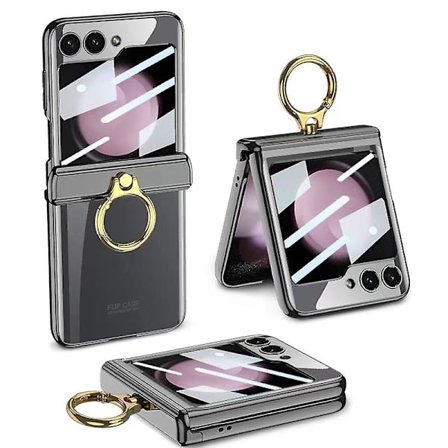 Z Flip 5 Fodral, Pläterad Slim PC Stöttåligt Fodral Kompatibel Samsung Galaxy Z Flip 5 Med Ringhållare & H gångjärnsskydd