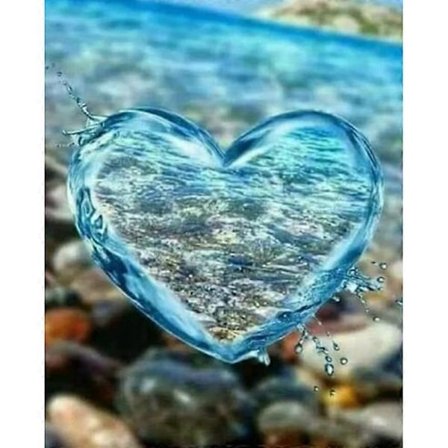 Diamantmålning, Hjärtan Kärlek Med Hjärtan, Blå, Runda Stenar, Cirka 40x30cm, Hela Bilden, Lämplig För Nybörjare