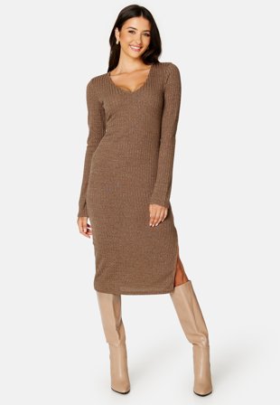 BUBBLEROOM Winter deep V-neck dress Brown Klær